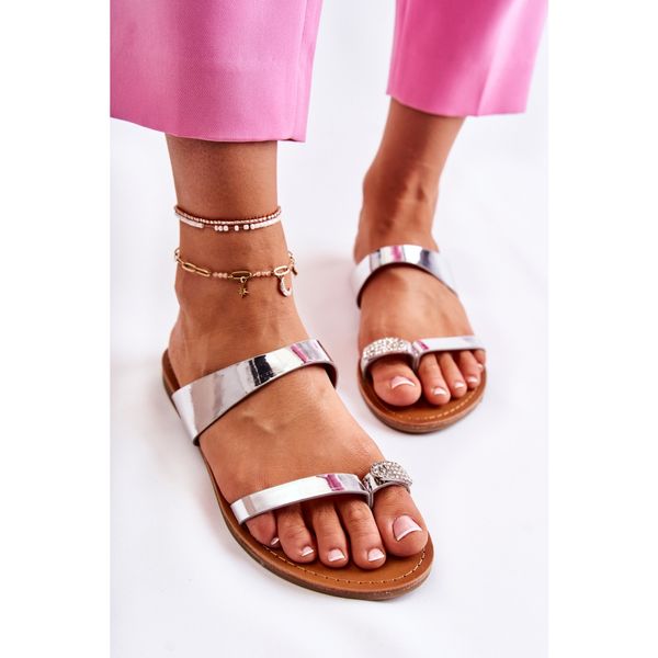 Kesi Women's Lacquered Flip-flops Silver Jimena