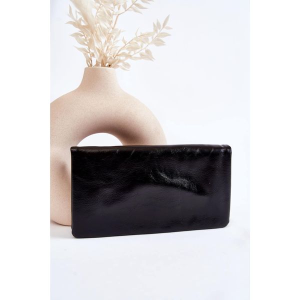 Kesi Women's Large Leather Wallet With A Zipper Black Shiness