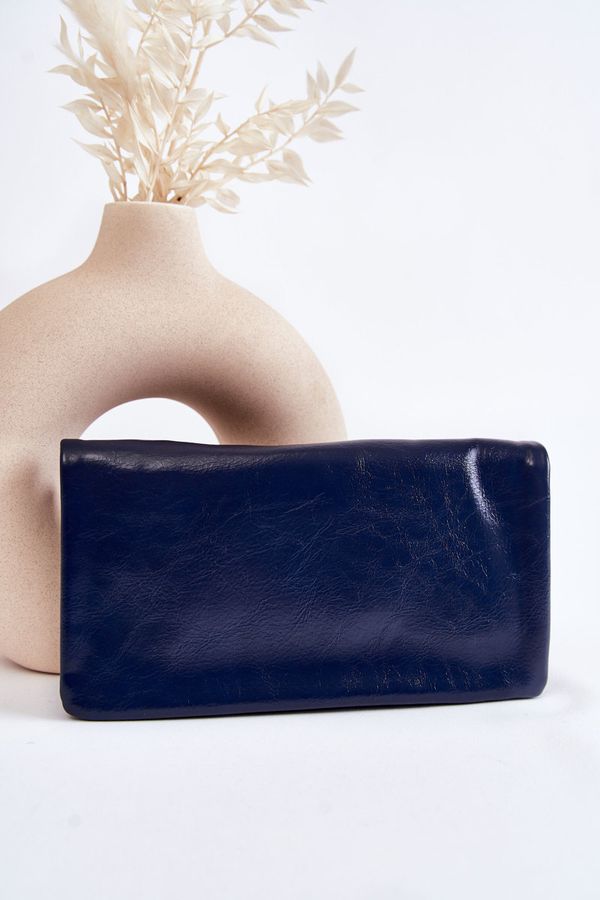 Kesi Women's large leather wallet with zipper dark blue Shiness