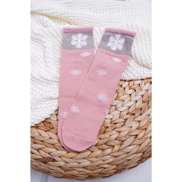 Kesi Women's Long Socks With Snowflakes Pink