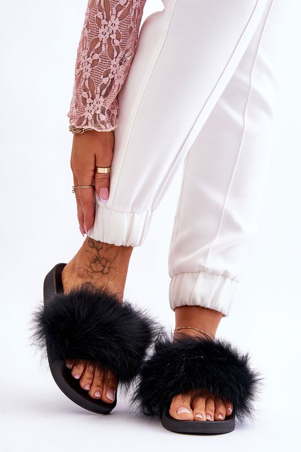 Kesi Women's rubber slippers with fur black Lucrece