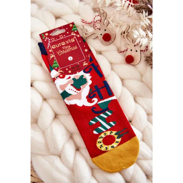 Kesi Women's Socks With A Christmas Pattern "Ho Ho Ho" Red
