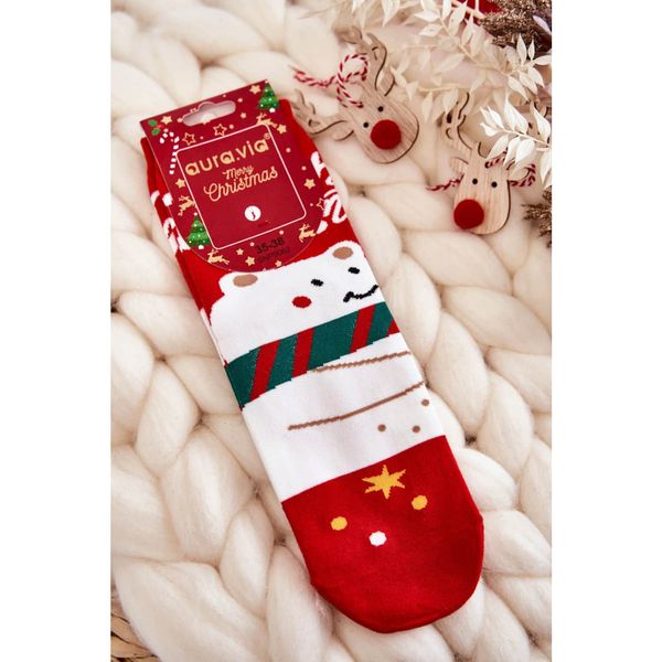 Kesi Women's Socks With A Christmas Pattern In A Bear Red