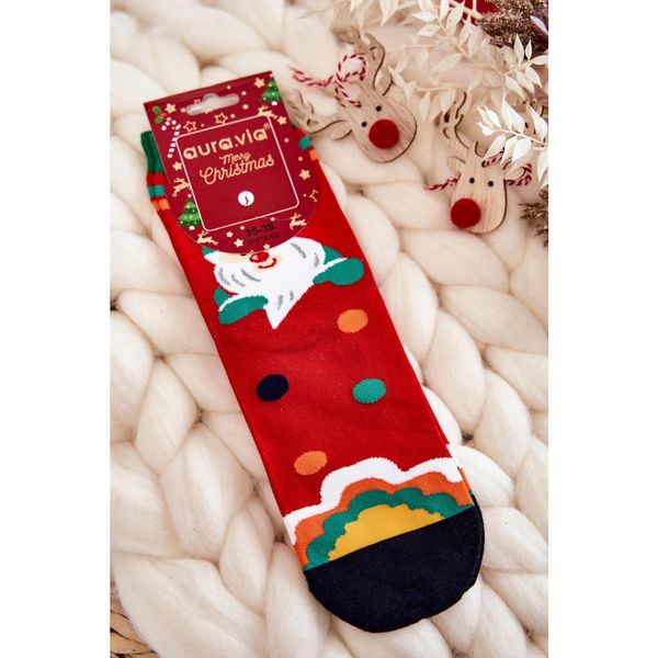 Kesi Women's Socks With A Christmas Pattern In Santa Claus Red