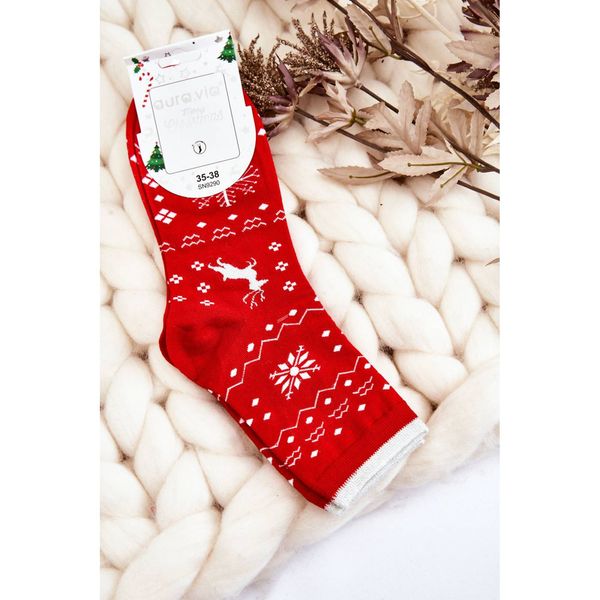 Kesi Women's Socks With Christmas Patterns Reindeer Red