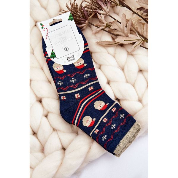 Kesi Women's Socks With Christmas Patterns Santa Navy blue