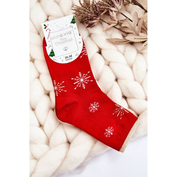 Kesi Women's Socks With Christmas Patterns Snowflakes Red