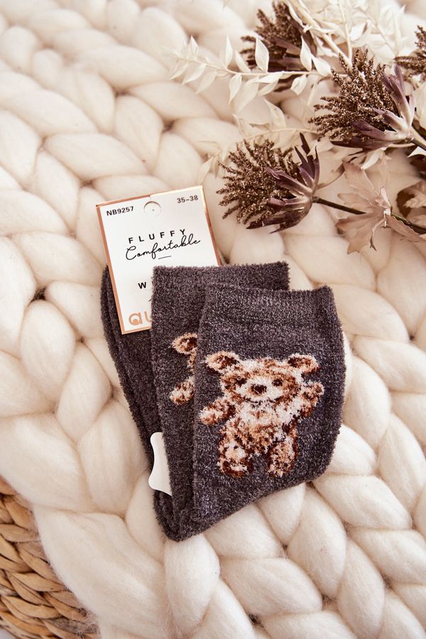 Kesi Women's Soft Warm Socks With Teddy Bear Graphite