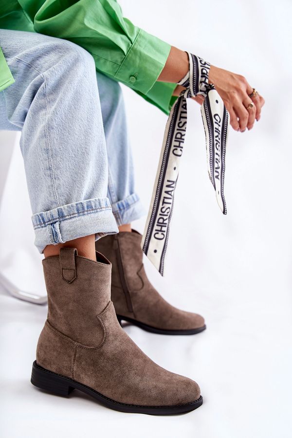 Kesi Women's suede boots with flat heels Dark grey Fiorenz