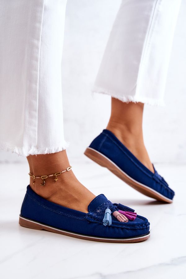 Kesi Women's suede loafers with fringe navy blue Laressa