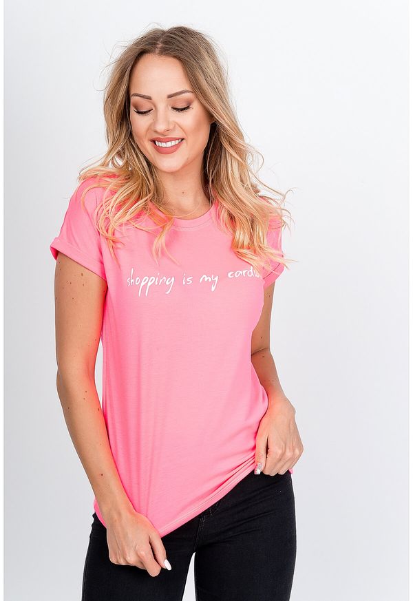 Kesi Women's T-shirt with the words "Shopping is my cardio" - pink,