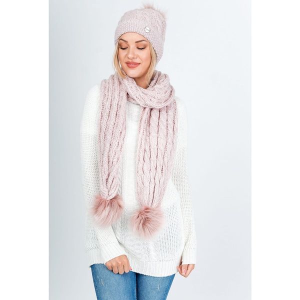 Kesi Women's winter set hat + scarf with pompoms - pink,