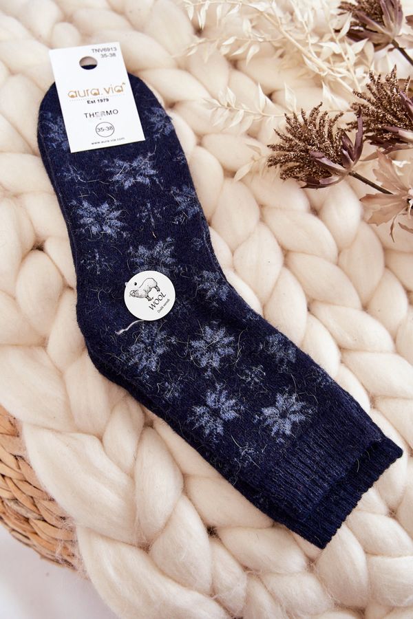 Kesi Women's woolen socks In snowflakes navy blue