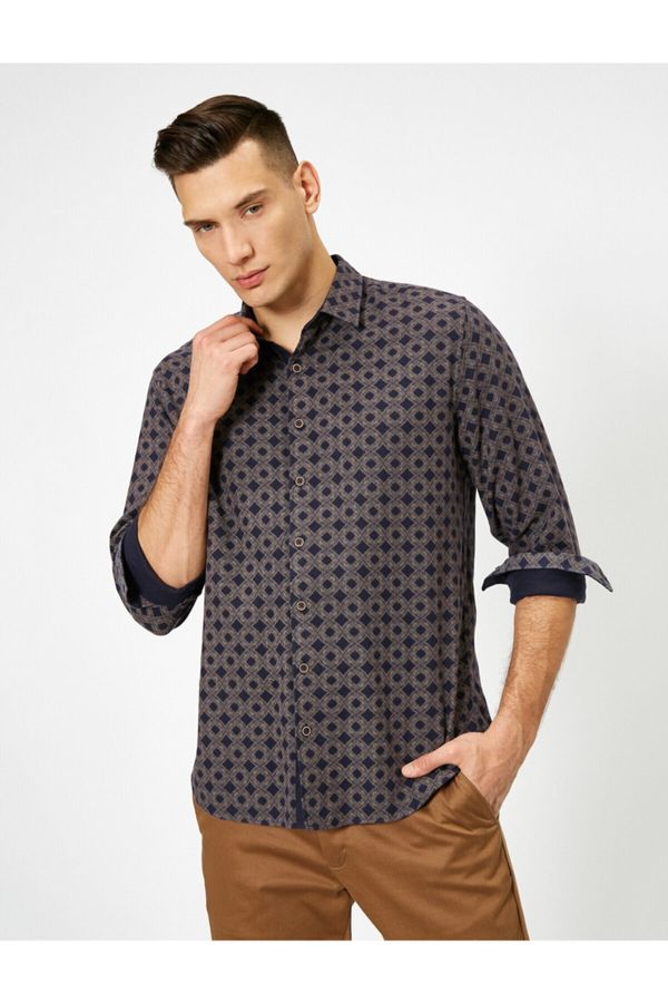 Koton Koton 100% bawełniana koszula o regularnym dopasowanym szycie z geometrycznym wzorem