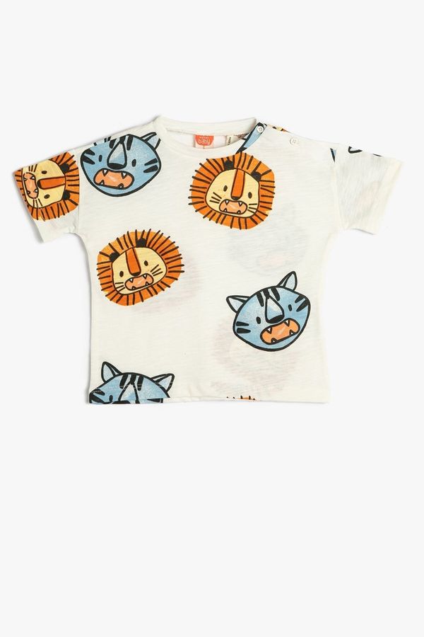 Koton Koton Baby Boy Short Sleeve Crew Neck Animals Printed T-Shirt 3smb10262tk