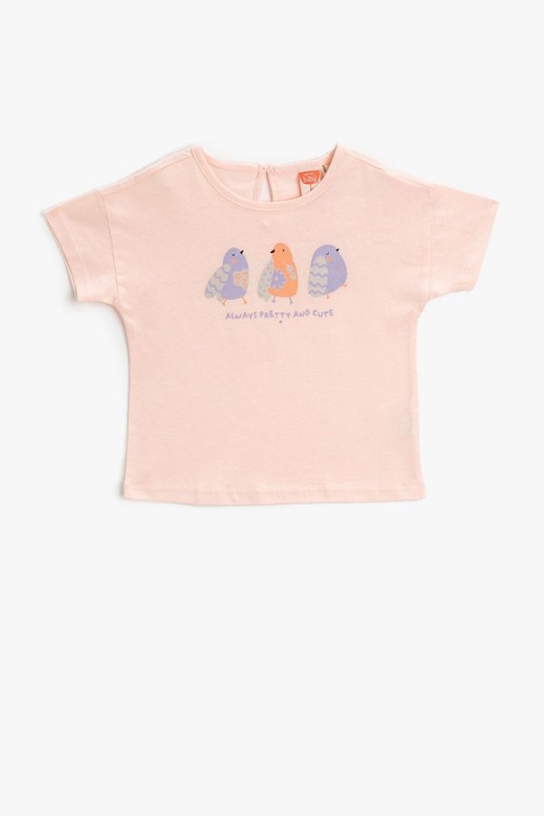 Koton Koton Baby Girl Bird Printed Short Sleeve Crew Neck T-Shirt 3smg10103ak