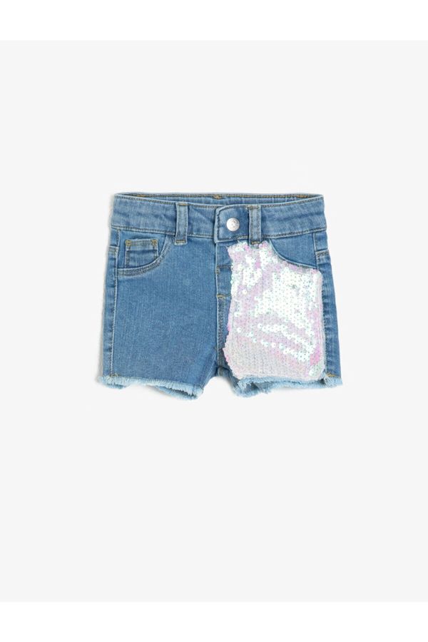 Koton Koton Baby Girl Blue Girl Sequin Szczegółowe jeansowe spodenki