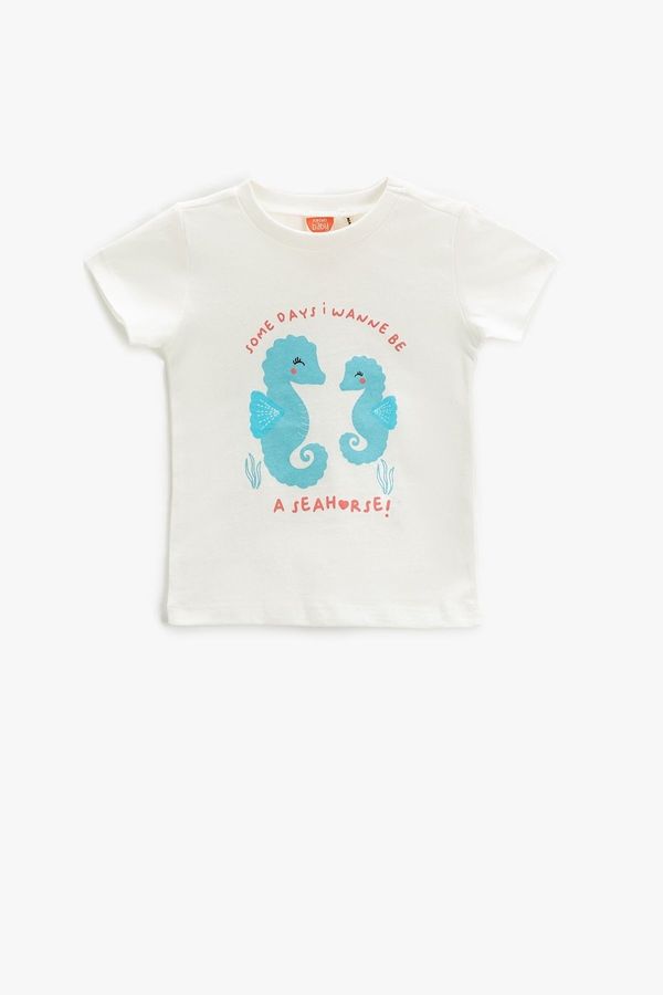 Koton Koton Baby Girl Crew Neck Seahorse Printed Short Sleeve T-Shirt 3smg10085ak