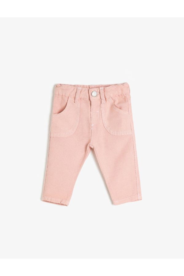 Koton Koton Baby Girl Ecru Girl Ecru Normal Waist Pocketed Trousers