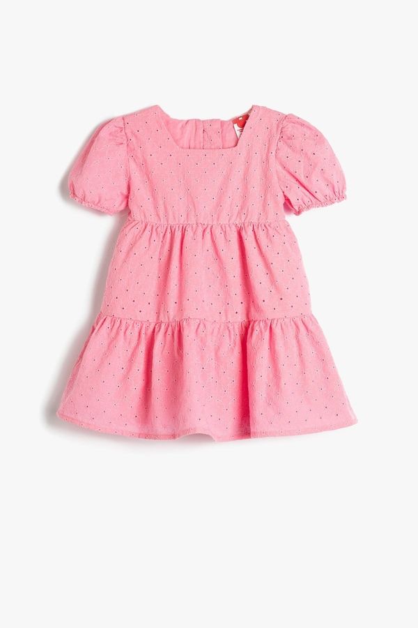 Koton Koton Baby Girl Embroidered Balloon Sleeve Square Collar Scalloped Dress 3smg80029aw