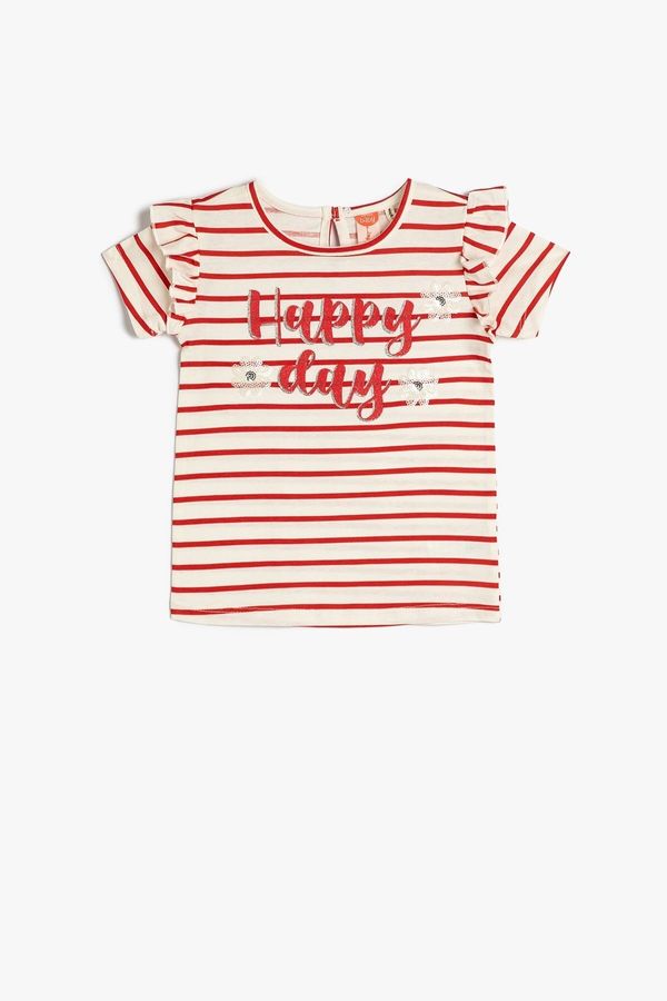 Koton Koton Baby Girl Ruffled Sequin Embroidered Short Sleeve Striped T-Shirt 3smg10047ak