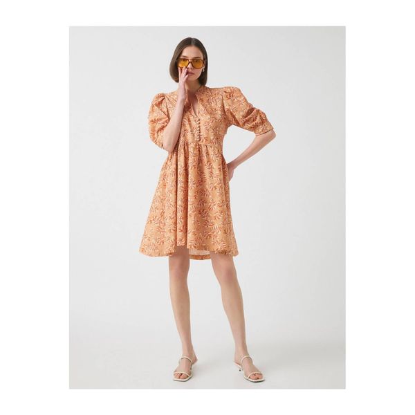 Koton Koton Balloon Sleeve Patterned Frilly Dress