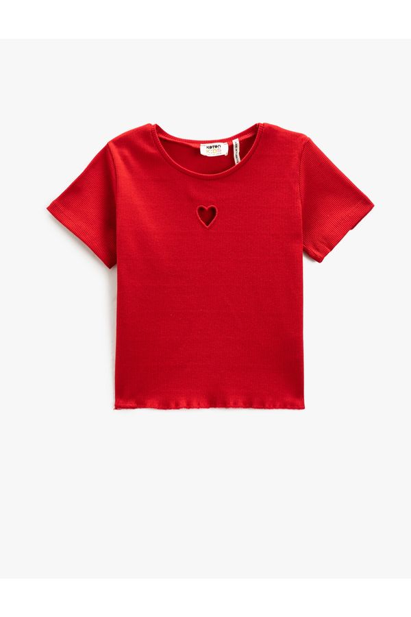 Koton Koton Basic Crop T-Shirt Heart Window Detailed Short Sleeve Crew Neck
