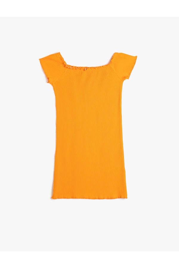 Koton Koton Basic Dress Short Sleeve Square Neck Ribbed Cotton