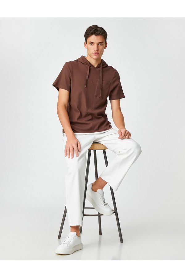 Koton Koton Basic Hooded T-Shirt Short Sleeved Textured Pocket Detailed Cotton