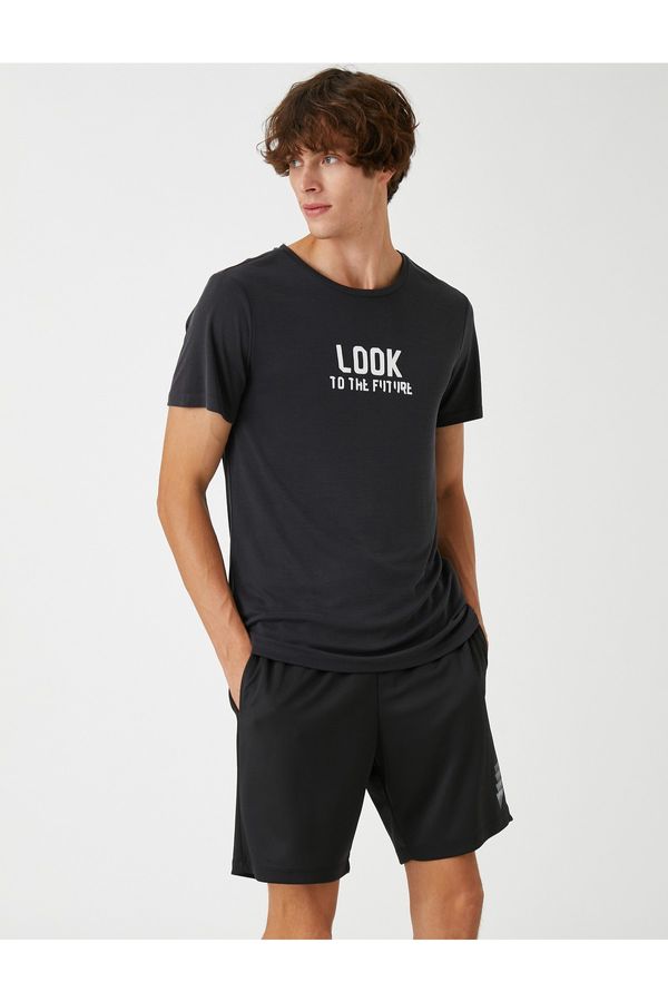 Koton Koton Basic Sports T-Shirt Slogan Printed Modal Mixed