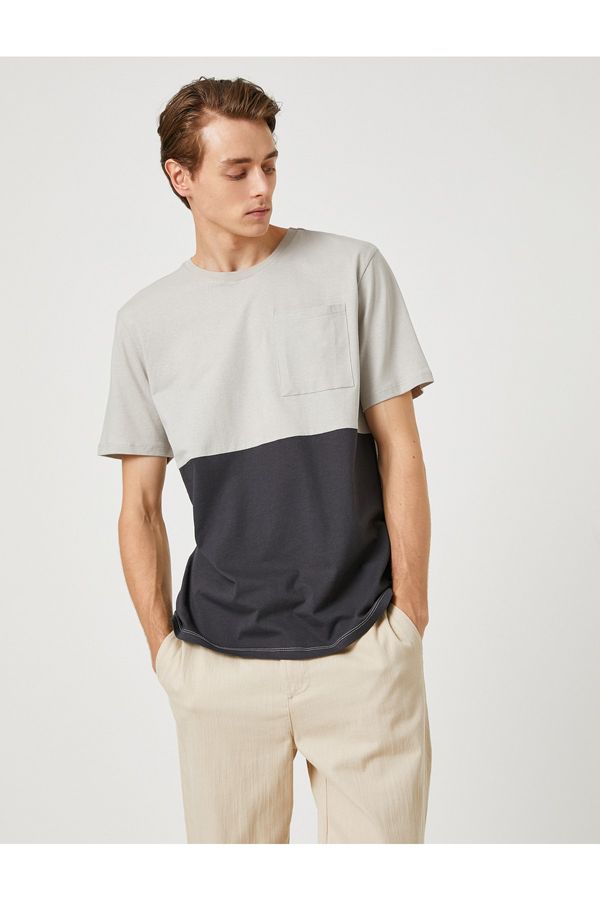 Koton Koton Basic T-Shirt Pocket Detailed Color Block Crew Neck Short Sleeve
