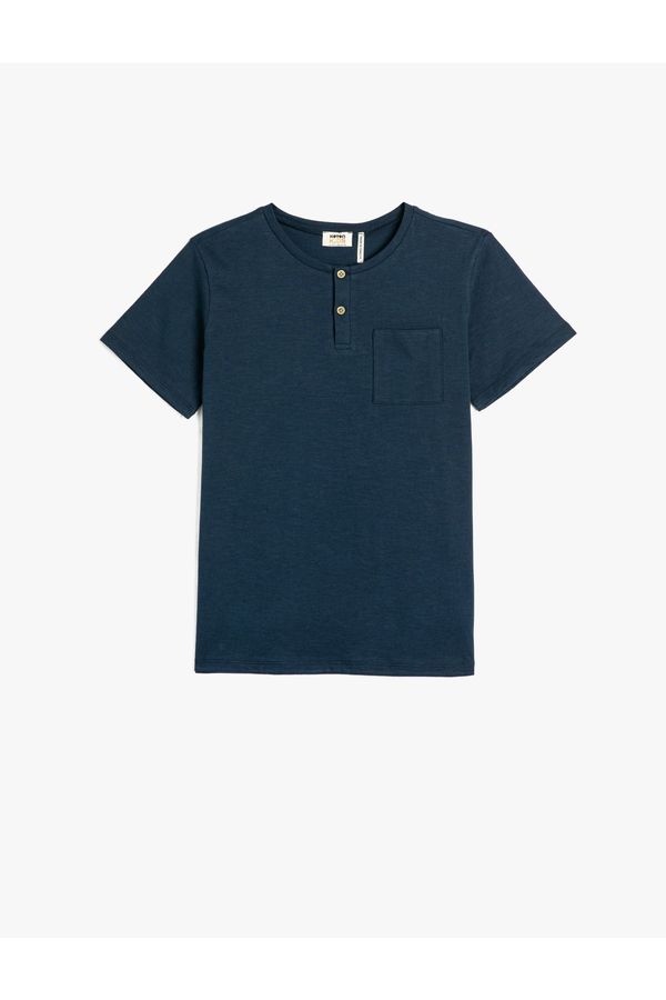 Koton Koton Basic T-Shirt Round Neck Short Sleeve Buttoned Cotton