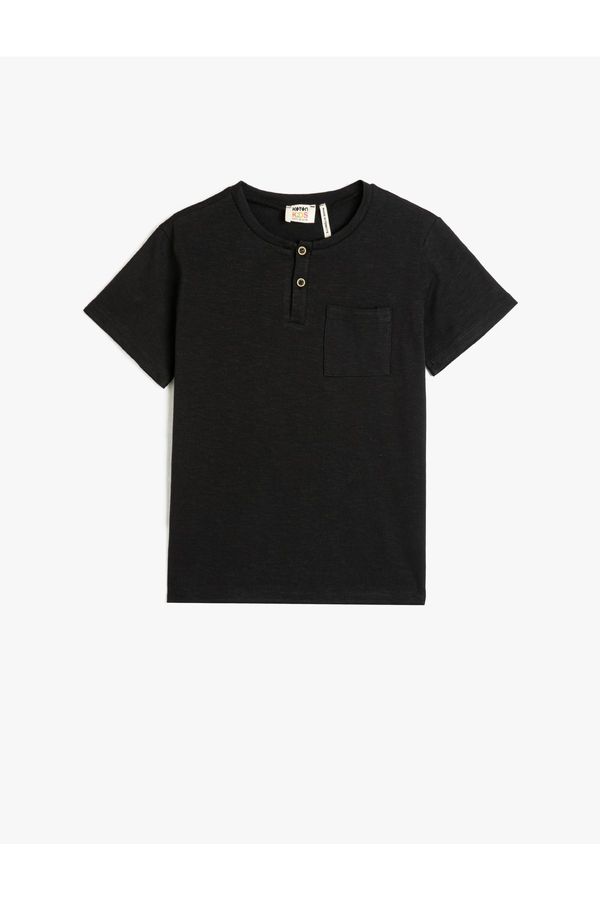 Koton Koton Basic T-Shirt Round Neck Short Sleeve Buttoned Cotton