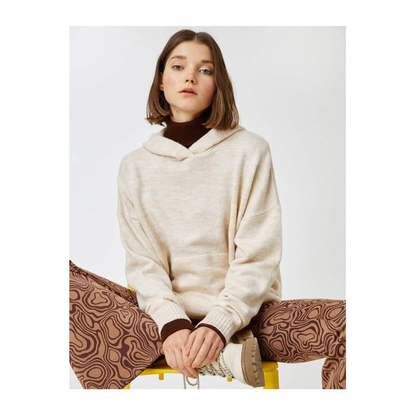 Koton Koton Beige Hooded Long Sleeve Pocket Sweater