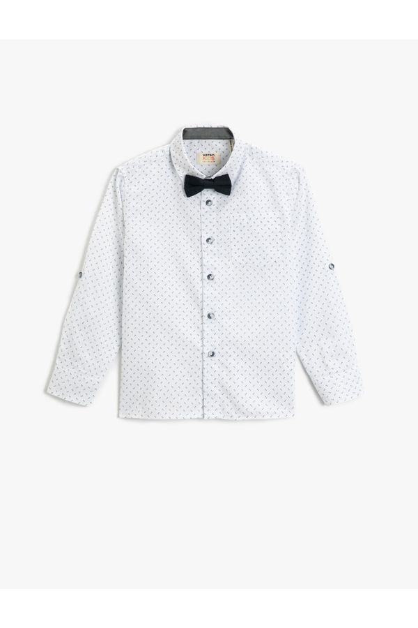 Koton Koton Bow Tie Shirt Long Sleeve Single Pocket Detailed Cotton