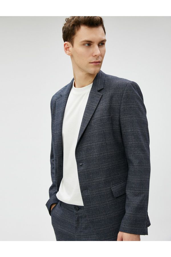 Koton Koton Checkered Blazer Jacket Pocket Detailed Button Slim Fit