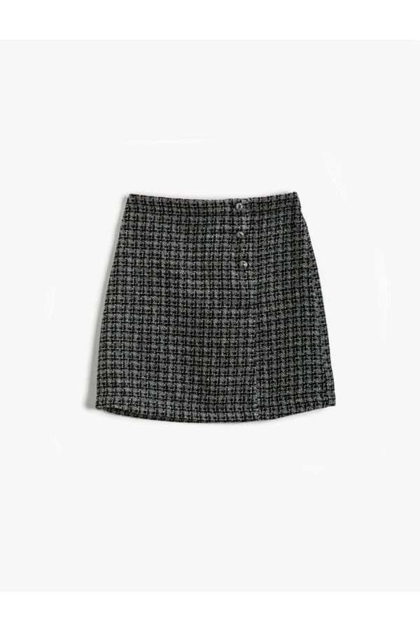 Koton Koton Checkered Tweed Skirt Buttoned Mini