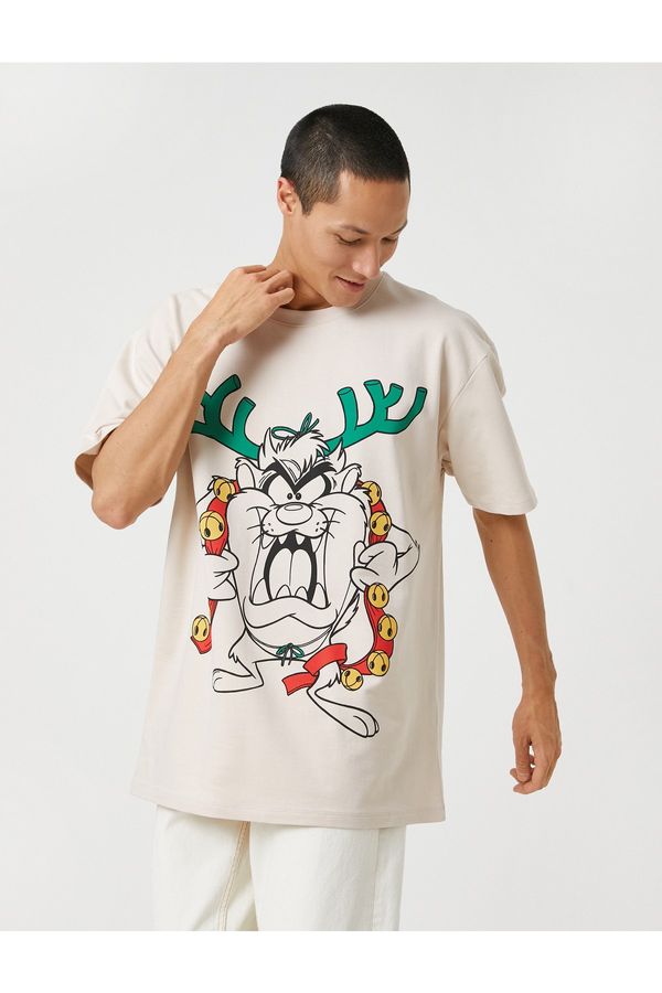 Koton Koton Christmas Themed Tasmanian Devil Oversize T-Shirt Crew Neck Licensed Printed