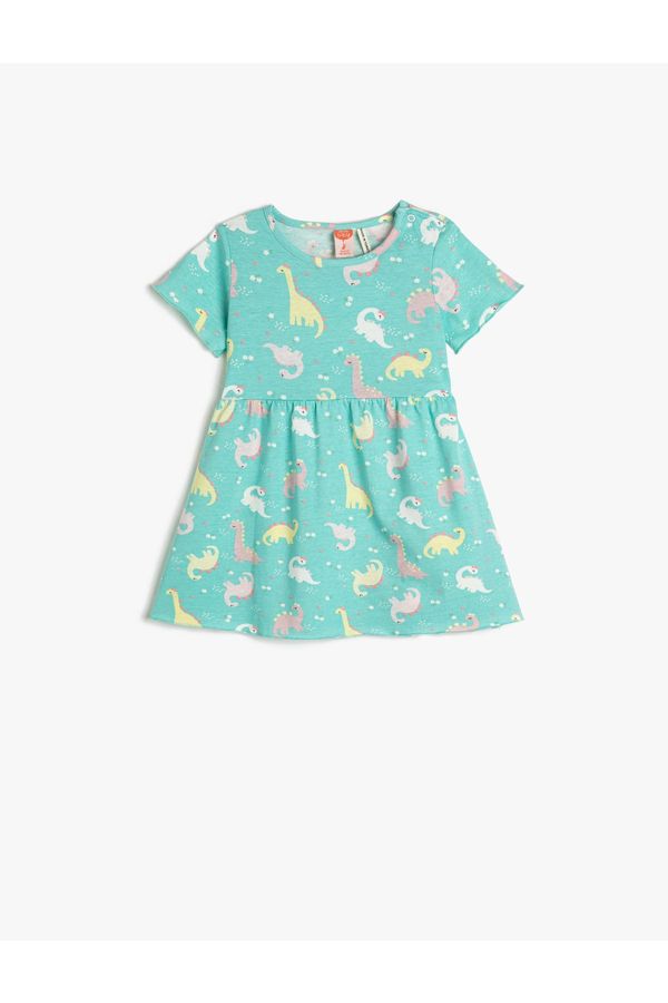 Koton Koton Cotton Dress Short Sleeve Round Neck Dinosaur Printed