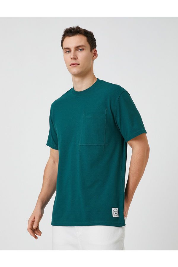 Koton Koton Crew Neck T-Shirt Pocket Detailed Label Printed Short Sleeve