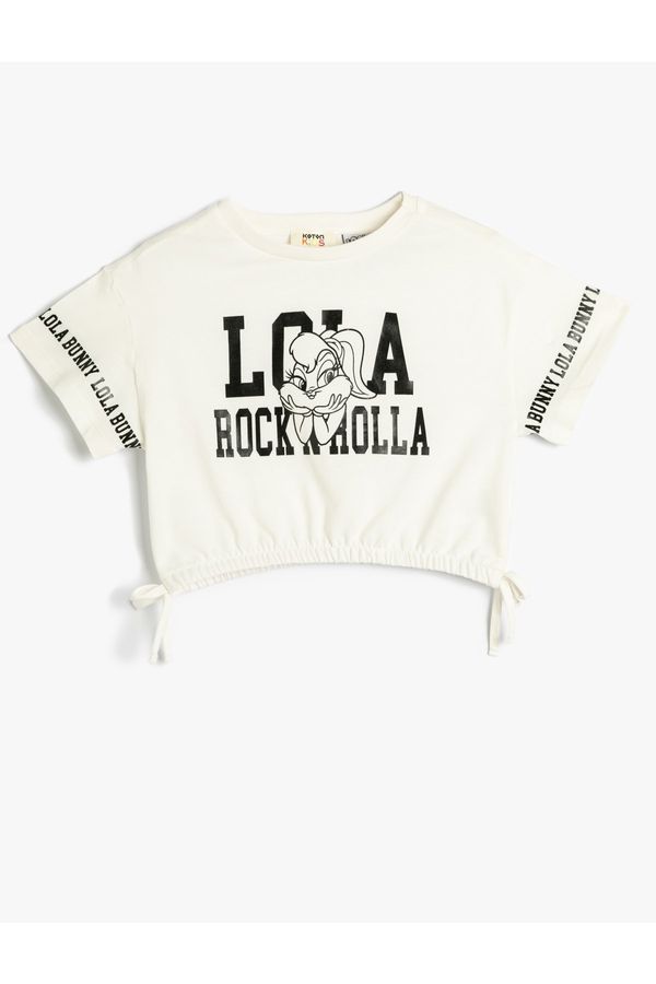 Koton Koton Crop Oversize Lola Bunny T-Shirt Licensed Elastic Waist Tied Cotton