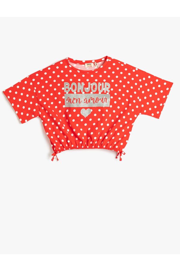 Koton Koton Crop Oversize T-Shirt Short Sleeve Crew Neck Polka Dot Cotton