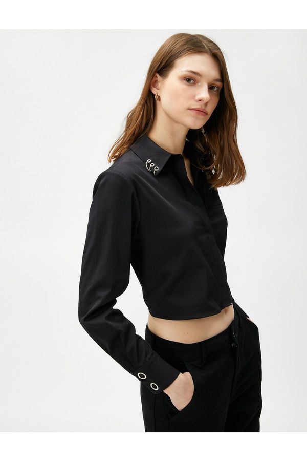 Koton Koton Crop Shirt Long Sleeve With Metal Accessories