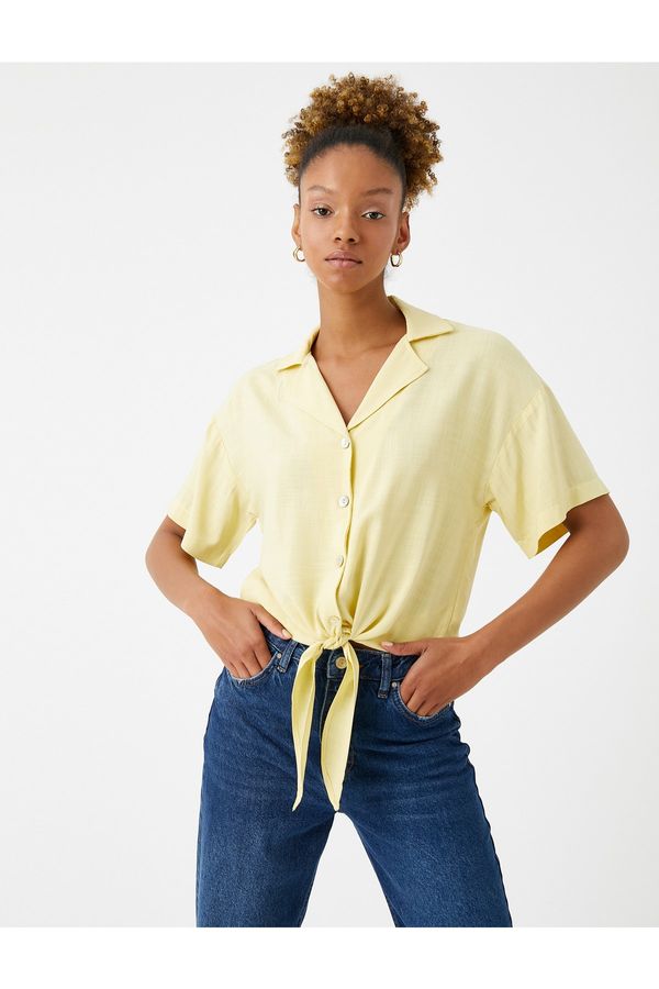Koton Koton Crop Shirt Oversize Tie Detailed Short Sleeve