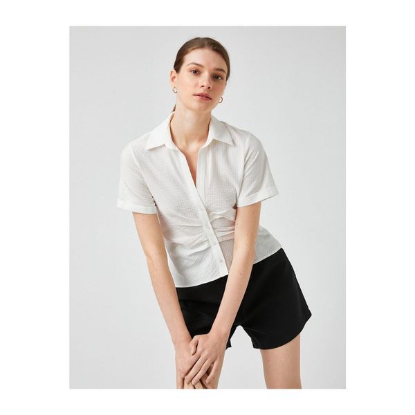 Koton Koton Crop Shirt Short Sleeve Ruffle Detailed