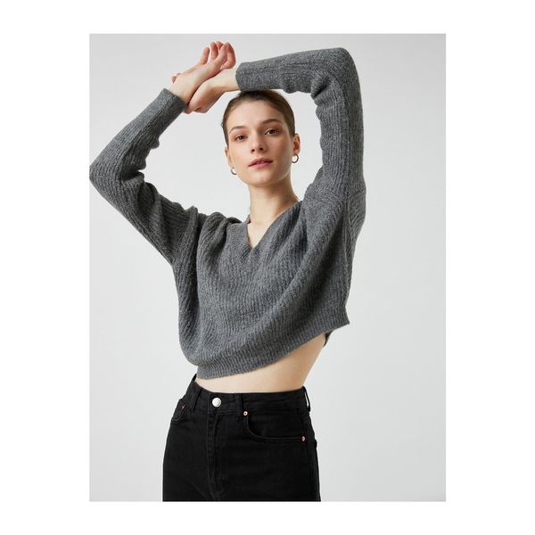 Koton Koton Crop Sweater V-Neck Long Sleeve