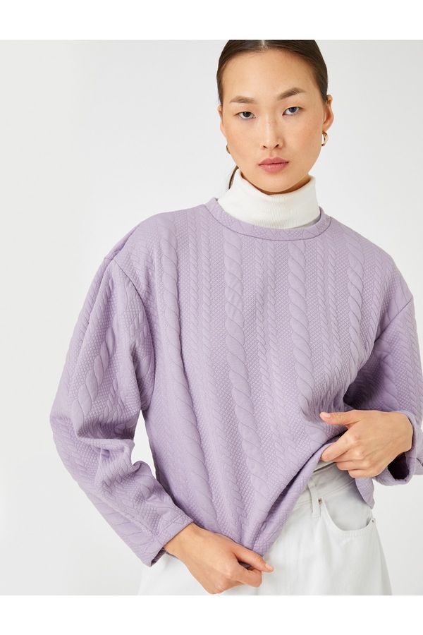 Koton Koton Crop Sweatshirt Knit Pattern Long Sleeve