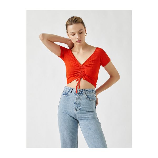 Koton Koton Crop T-Shirt Pleated