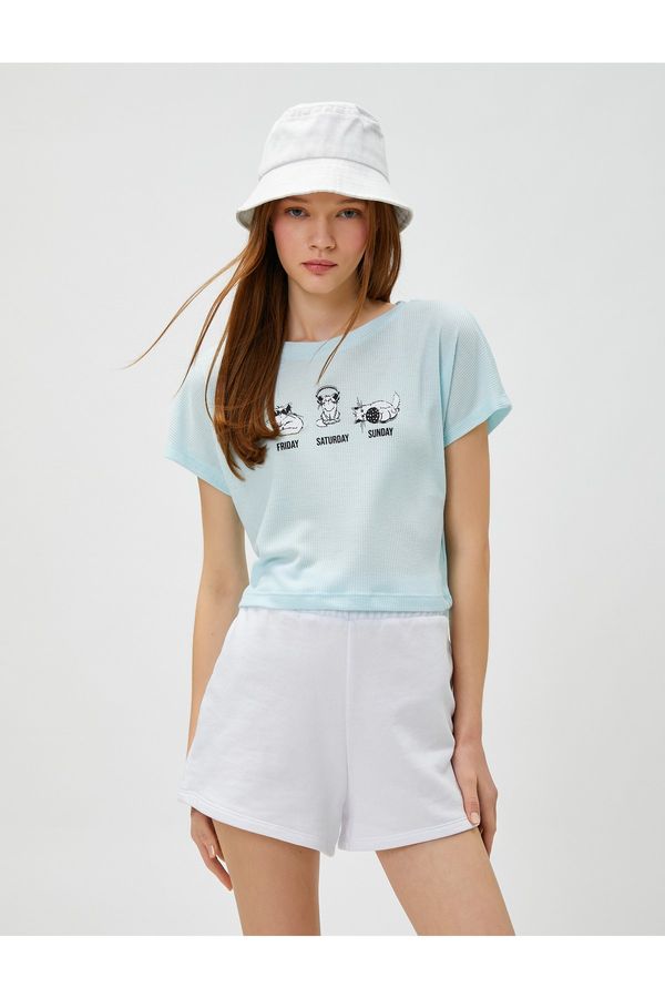 Koton Koton Crop T-Shirt Printed Crew Neck Short Sleeve