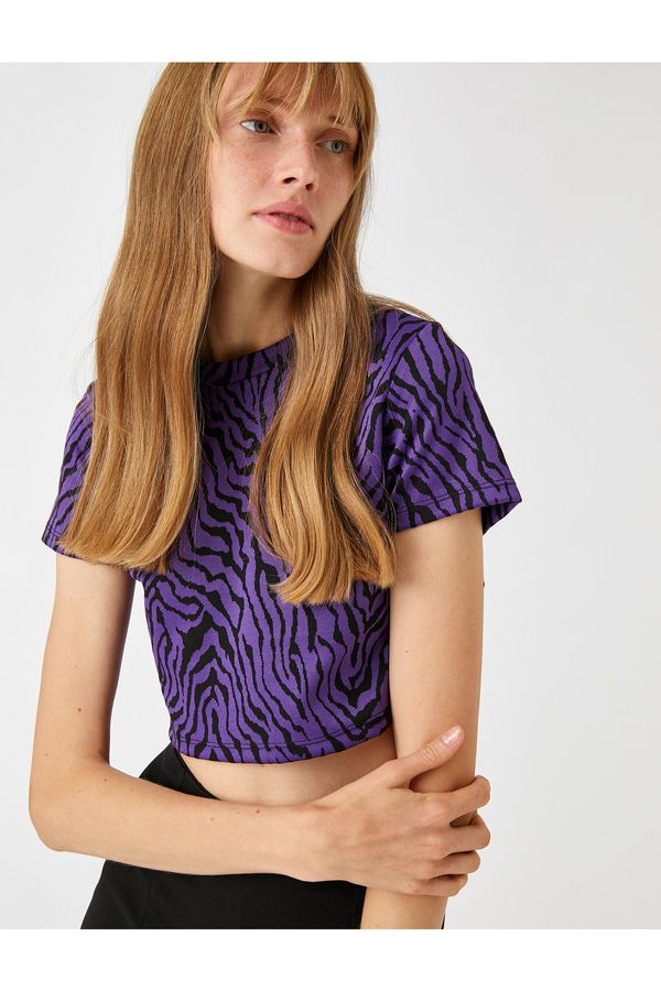Koton Koton Crop T-Shirt Zebra Pattern